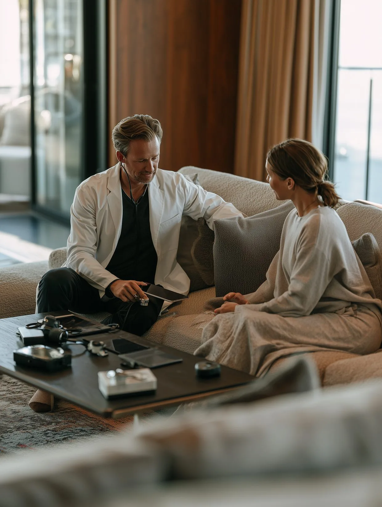 A physician meeting a patient at home