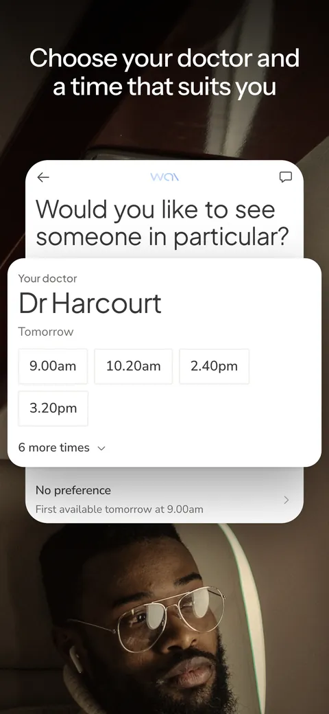 The wai Profile app. See your own doctor at a time that suits you.