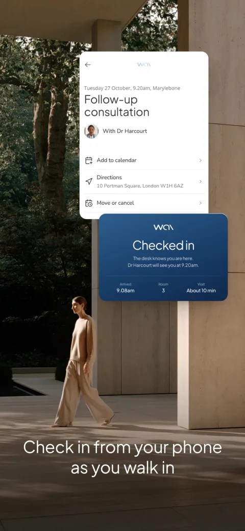 The wai Profile app. Your visit, your calendar, and a time you can rely on.
